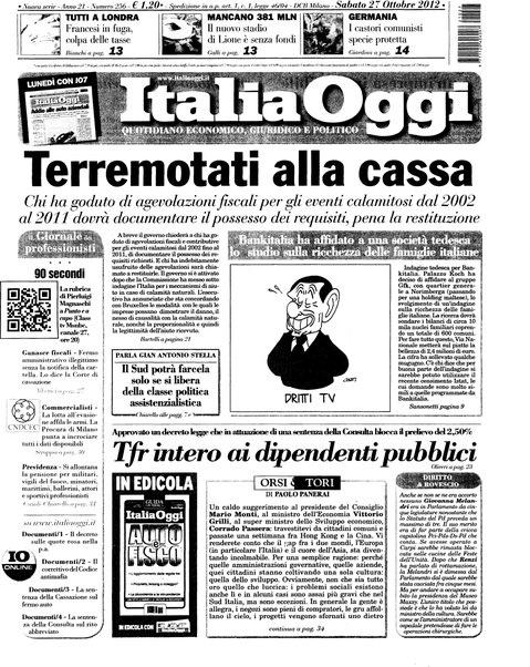 Italia oggi : quotidiano di economia finanza e politica